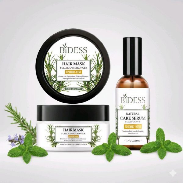 Bidess Natural Hair Care Set – Rosemary Mint Hair Mask & Growth Serum – Strengthens, Nourishes & Boosts Hair Growth