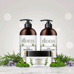 Bidess Hair Care Trio - Rosemary & Mint Shampoo Conditioner & Mask for Healthy Hair Growth Daily Cleansing & Nourishing Set